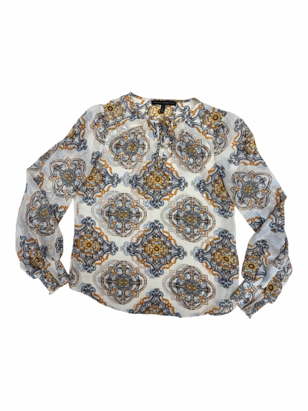 White House Black Market Chiffon Tie-Neck Blouse Sz S